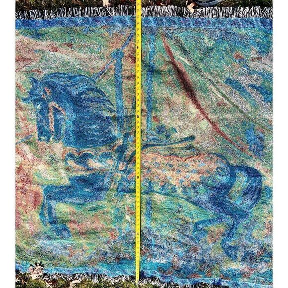 Carousel Horse Merry Go Round -Cotton Woven Blanket Throw Made in the USA 72x54 - Picture 7 of 9